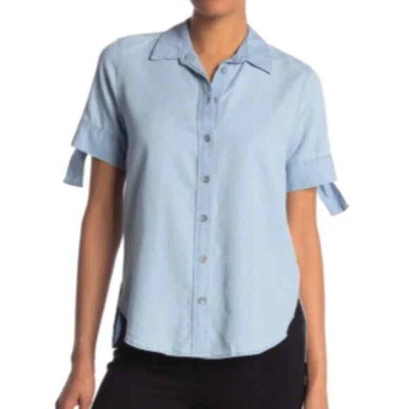 NEW ella moss Chambray Tie Sleeve Top S - Picture 6 of 7